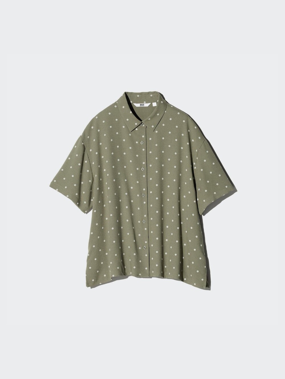 Uniqlo Rayon Polka Dot Short Sleeve Blouse Green & White Small